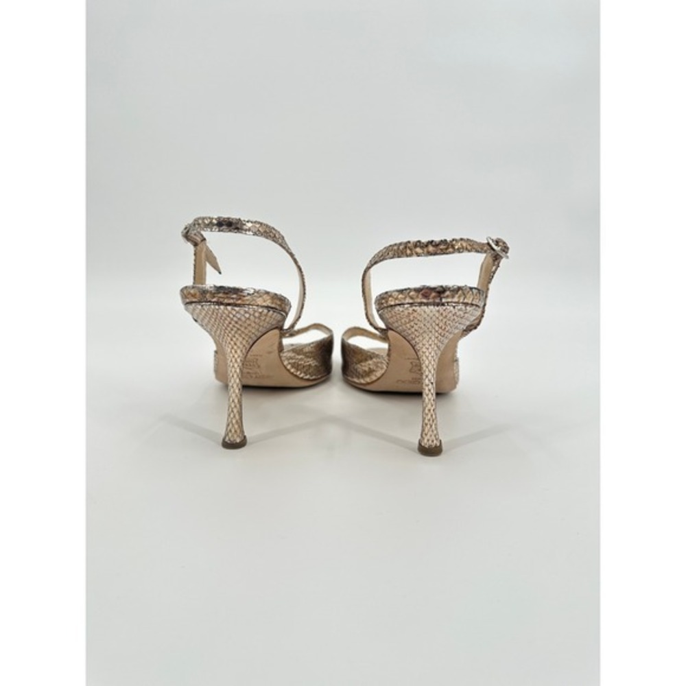 Jimmy Choo Metallic Watersnake Skin Crystal Buckle Slingback Heels Gold 39.5 - Picture 9 of 10